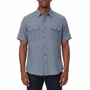 Orvis Mens Blue Linen Short-Sleeve Button-Up Shirt Casual  Design Sz XL